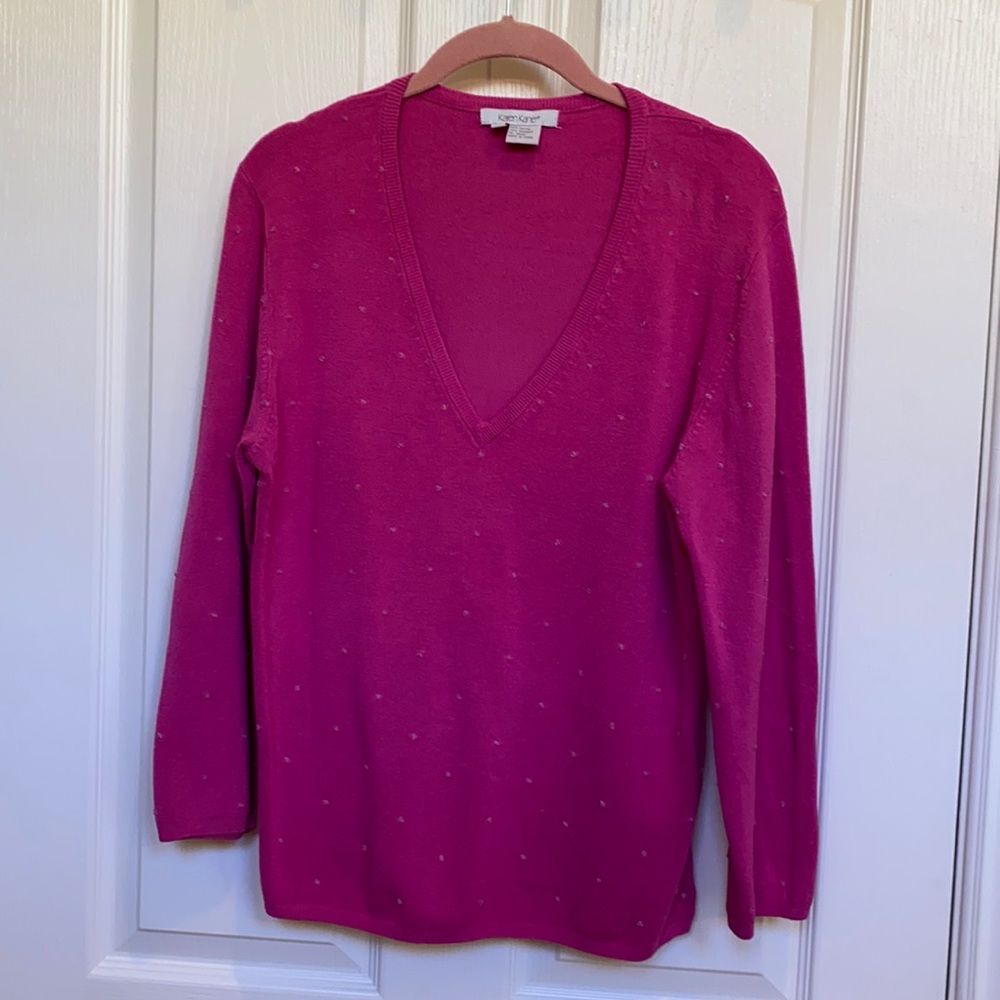 Karen Kane rayon/spandex top pink w/sparkles-Large